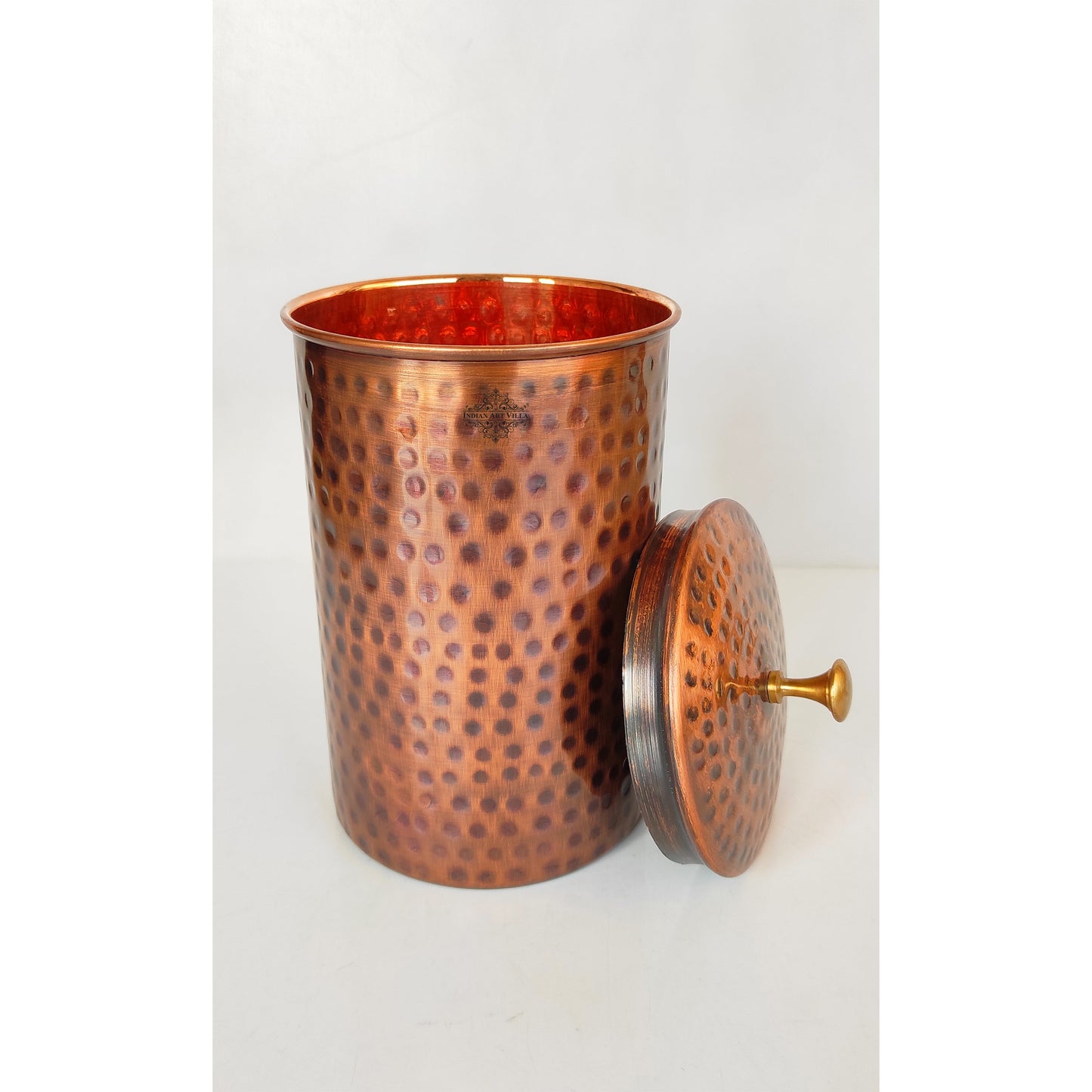 Pure Copper Hammered Design Storage Box/Container With Brass Knob On Top