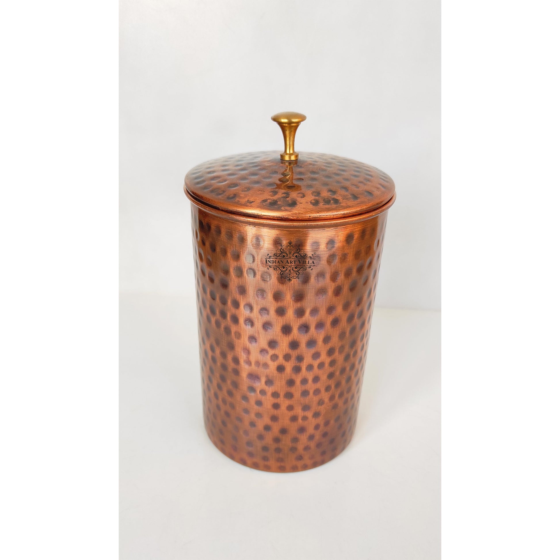 Pure Copper Hammered Design Storage Box/Container With Brass Knob On Top