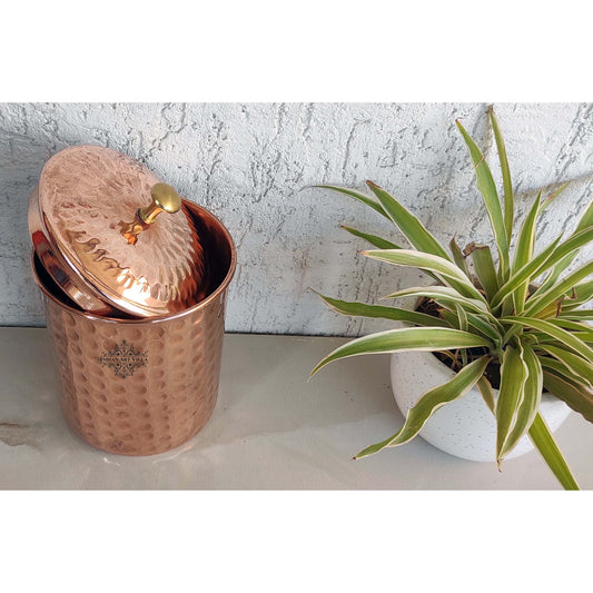 Handmade Pure Copper Hammered Design Storage box, 700ml