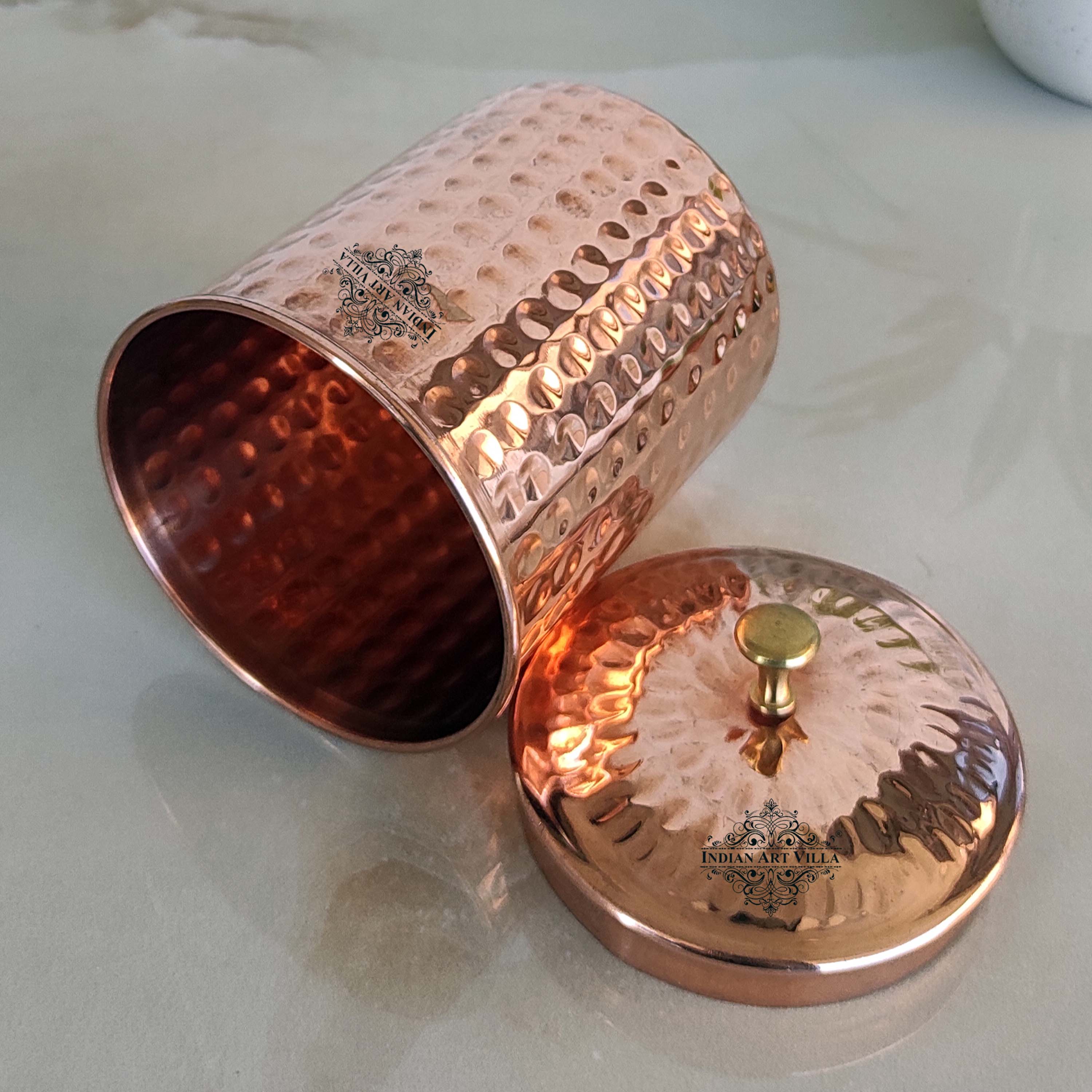 Handmade Pure Copper Hammered Design Storage box, 700ml