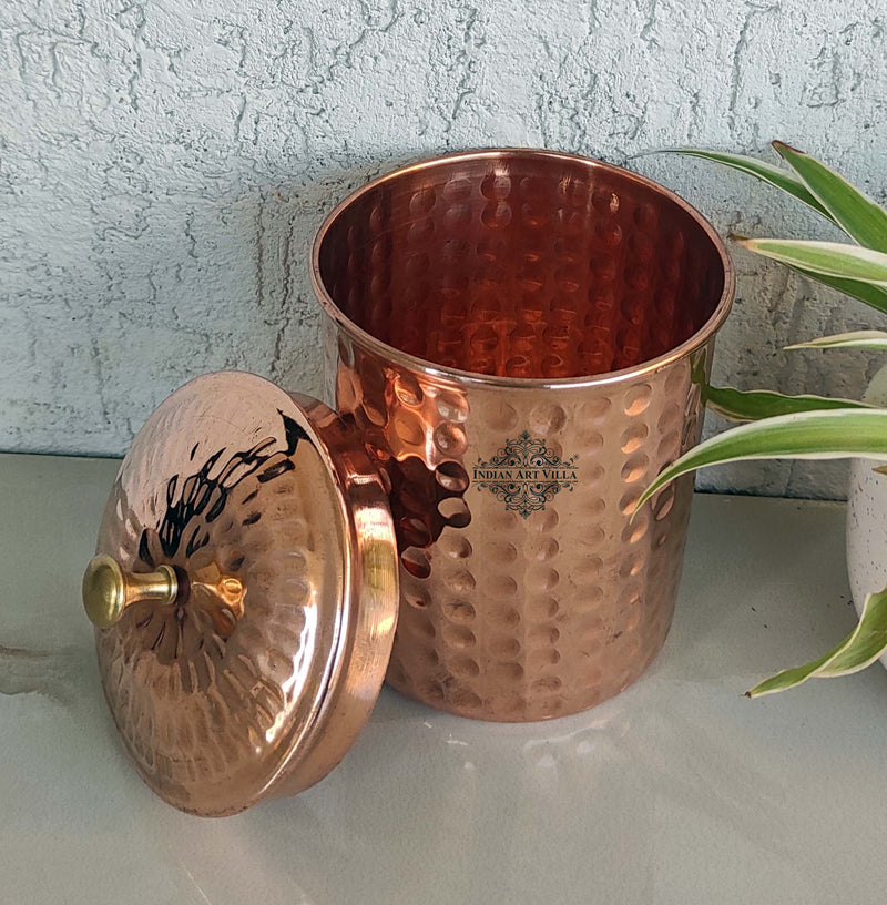Handmade Pure Copper Hammered Design Storage box, 700ml