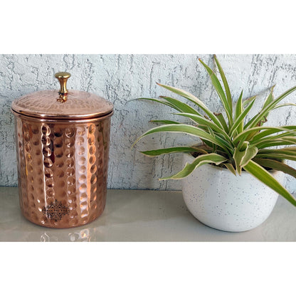 Handcrafted Pure Copper Hammered Design Box, Storage Box, 950ml
