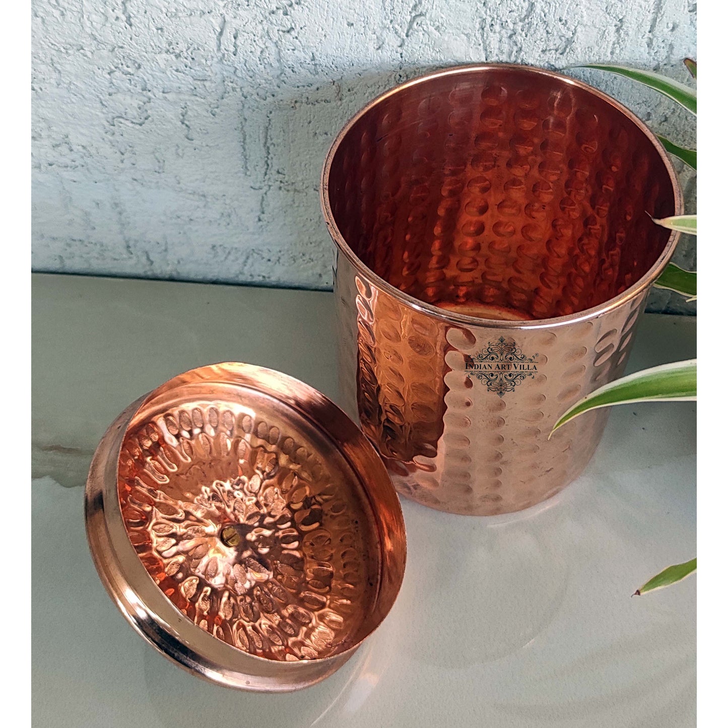 Handcrafted Pure Copper Hammered Design Box, Storage Box, 950ml