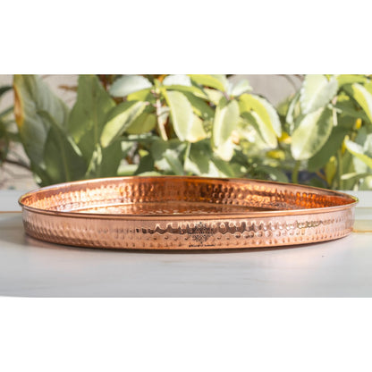 Pure Copper Hammered Thali – 33 cm Traditional Serving Plate for Festive Dining, Puja Rituals, and Gifting