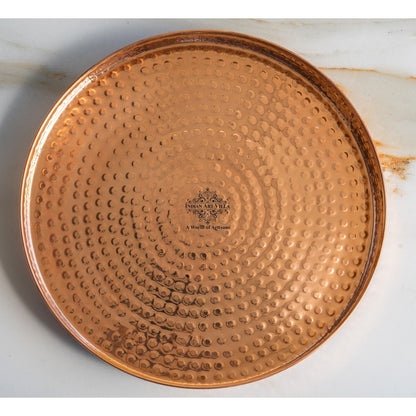 Pure Copper Hammered Thali – 33 cm Traditional Serving Plate for Festive Dining, Puja Rituals, and Gifting