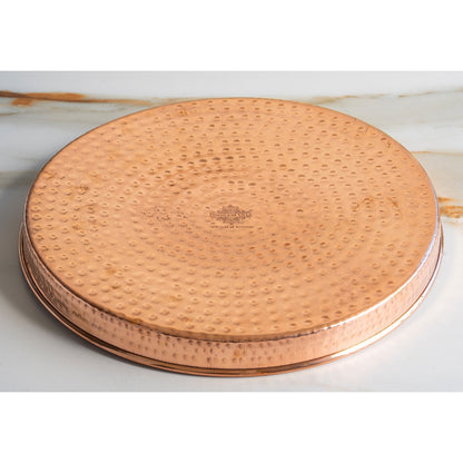 Pure Copper Hammered Thali – 33 cm Traditional Serving Plate for Festive Dining, Puja Rituals, and Gifting