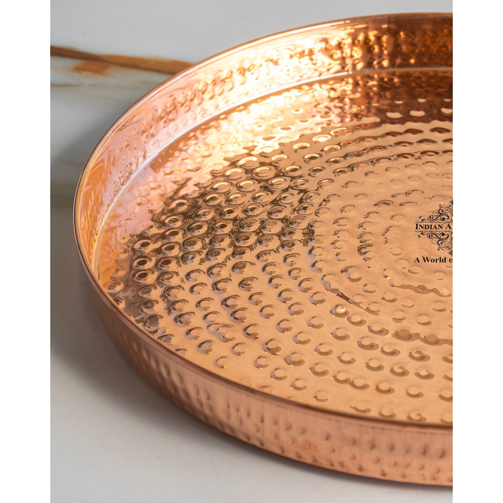 Pure Copper Hammered Thali – 33 cm Traditional Serving Plate for Festive Dining, Puja Rituals, and Gifting
