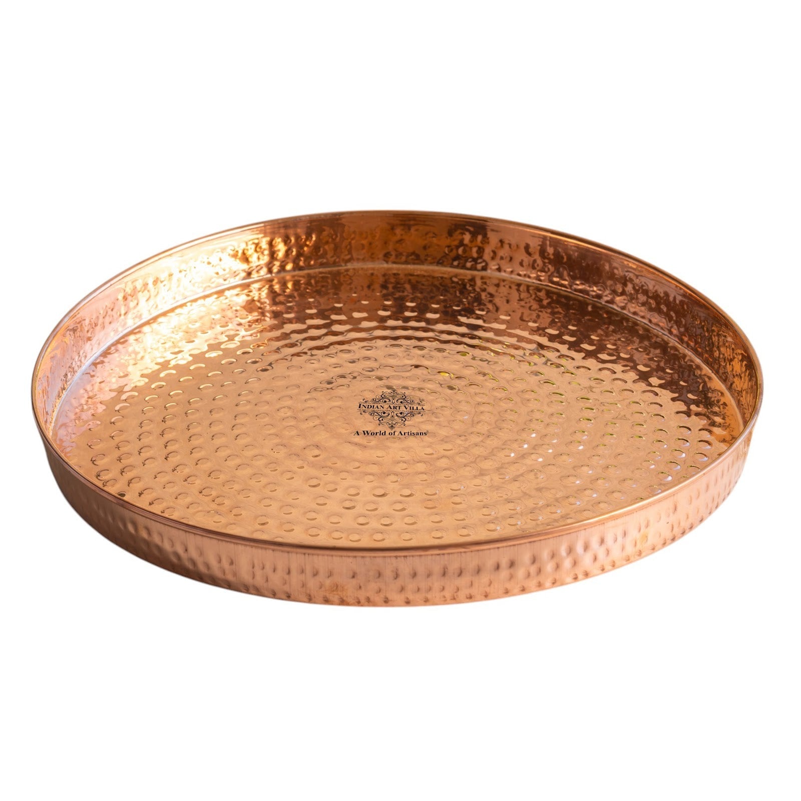 Pure Copper Hammered Thali – 33 cm Traditional Serving Plate for Festive Dining, Puja Rituals, and Gifting