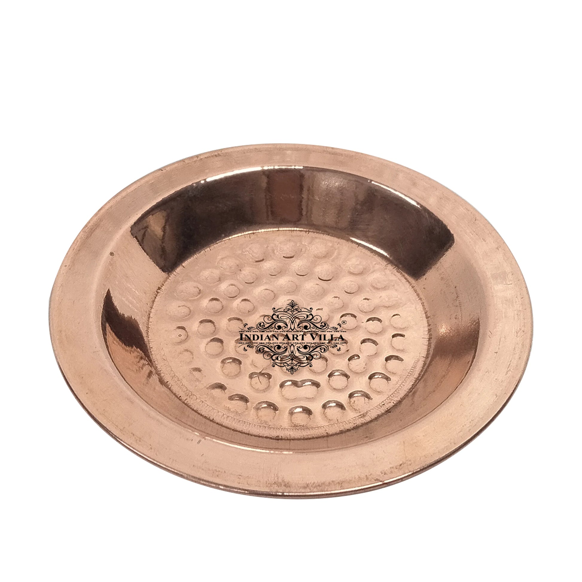 Pure Copper Embossed & Plain Glass with Lid 300ml