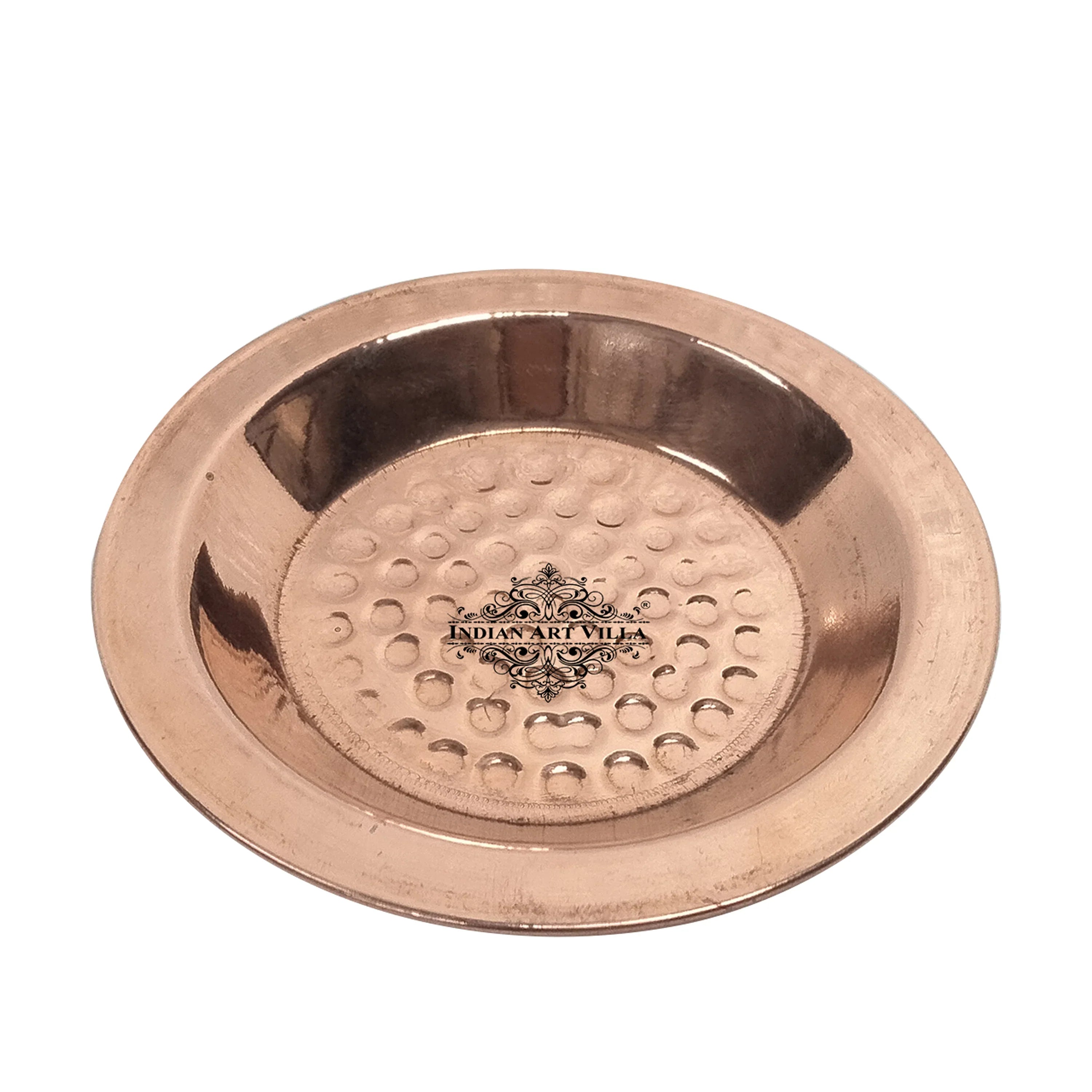 Pure Copper Embossed & Plain Glass with Lid 300ml