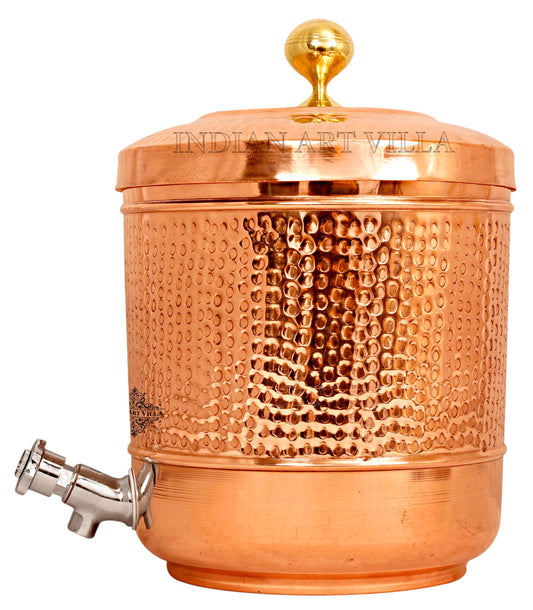 Handmade Pure Copper Hammered Water Dispenser Pot with Brass Knob