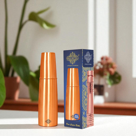 Pure Copper Bottle with Matte Finish Lacquer Coated and Built-in Glass