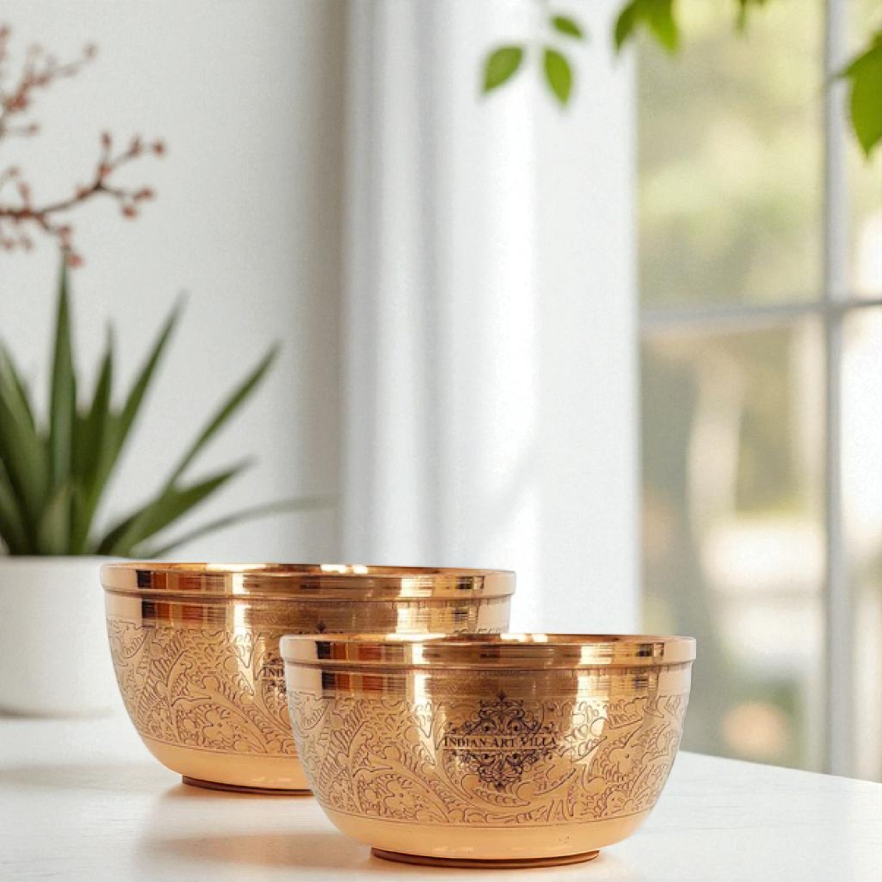 Pure Copper Embossed Design Bowl Katori,-200 ml