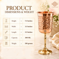 Pure Copper Wine Glass With Grape Vines Embossed Design & Brass Bottom