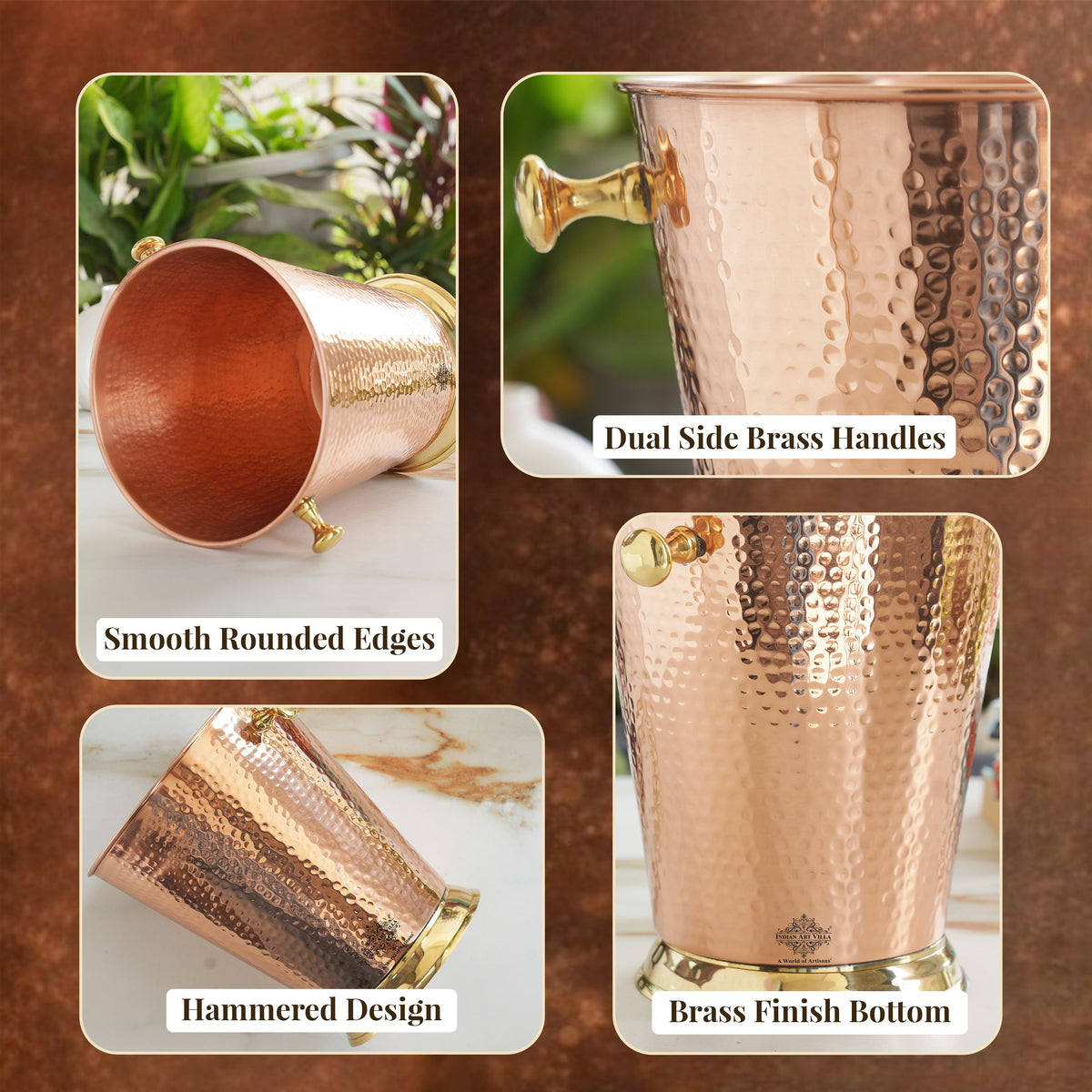 Copper Ice Bucket with Brass bottoom & Hammered Design 3500 ML