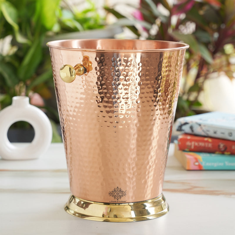 Copper Ice Bucket with Brass bottoom & Hammered Design 3500 ML