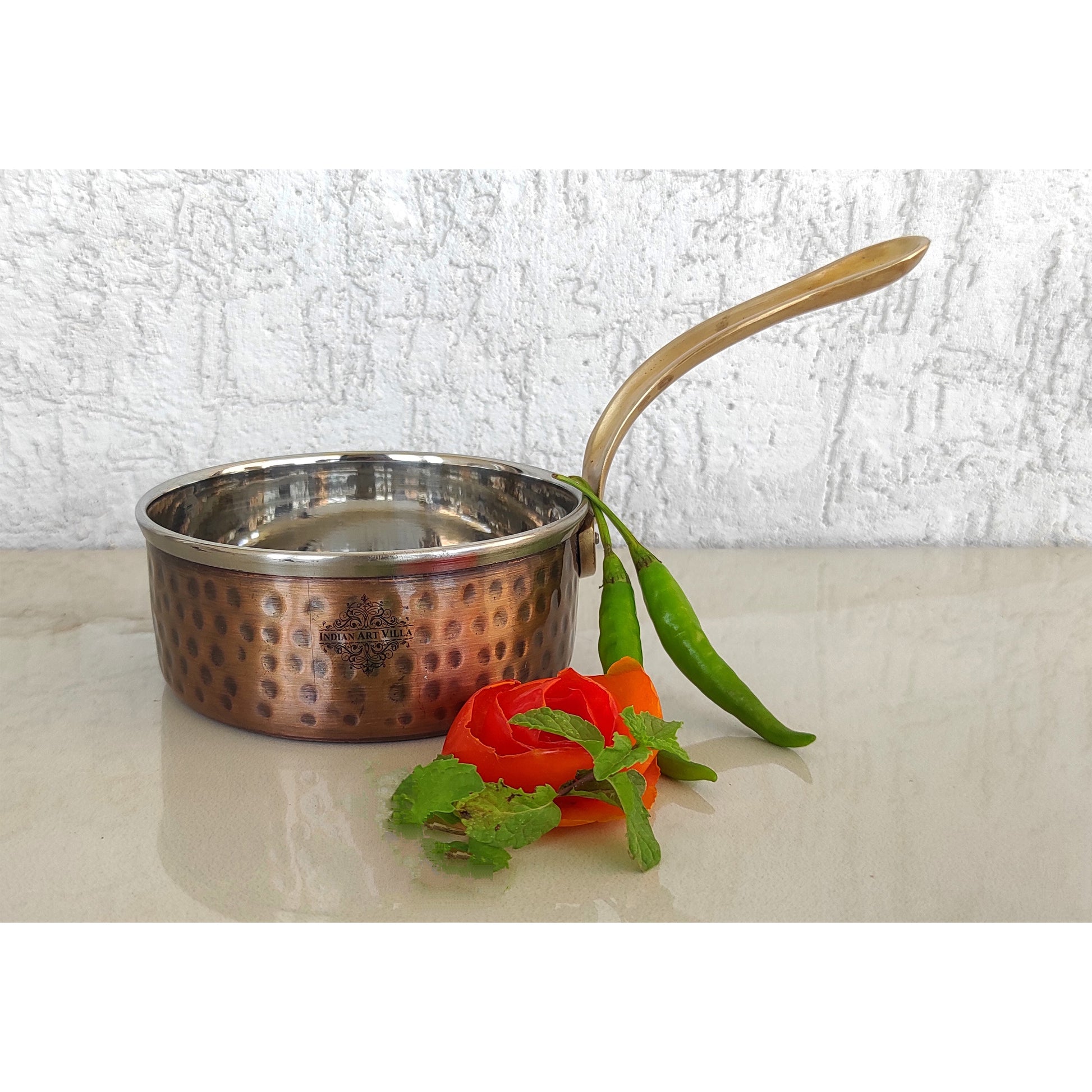 Steel Copper Antique Dark Tone Design Sauce Pan with Brass Handle, Serveware & Tableware, Hotel Restaurant