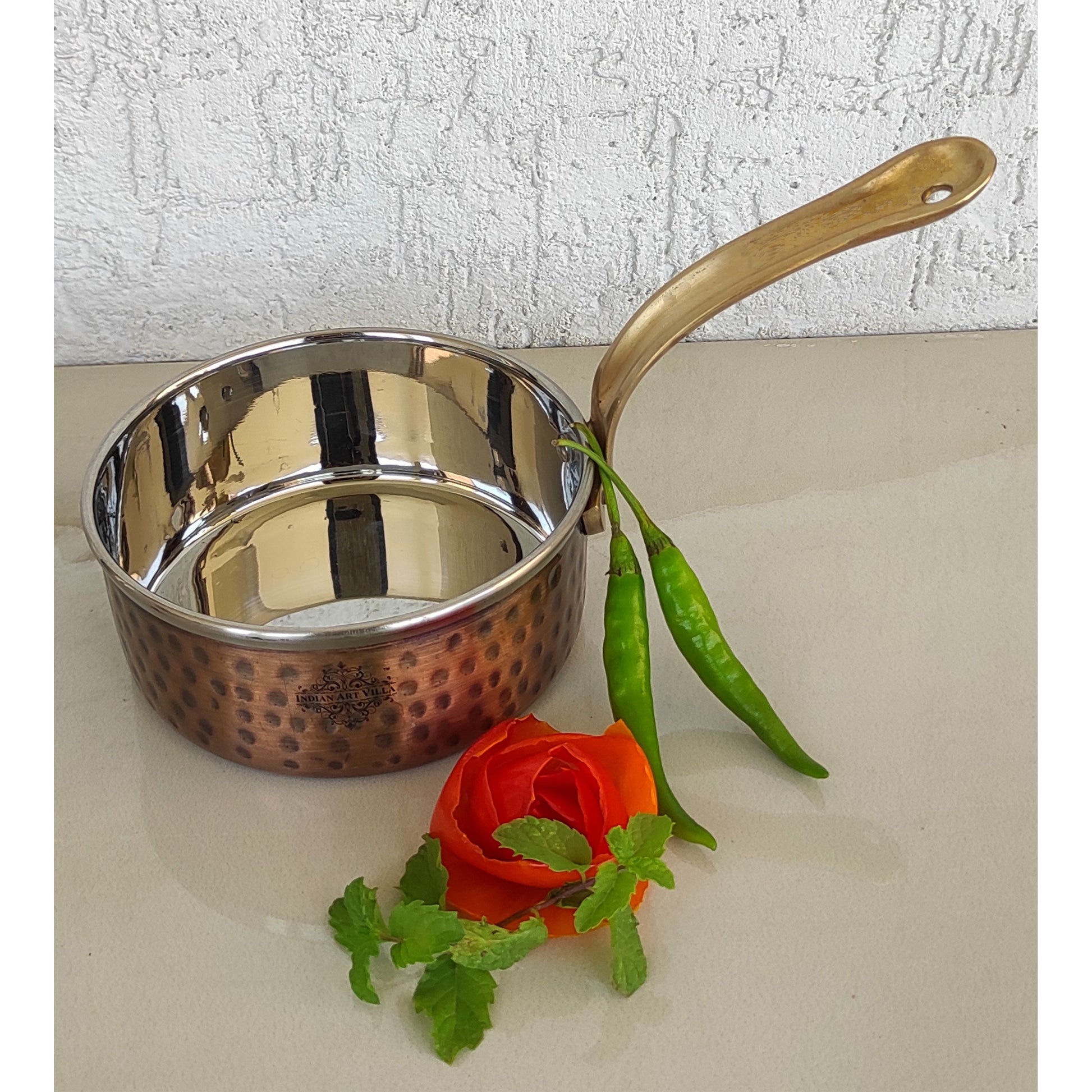 Steel Copper Antique Dark Tone Design Sauce Pan with Brass Handle, Serveware & Tableware, Hotel Restaurant