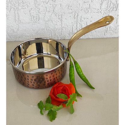 Steel Copper Antique Dark Tone Design Sauce Pan with Brass Handle, Serveware & Tableware, Hotel Restaurant