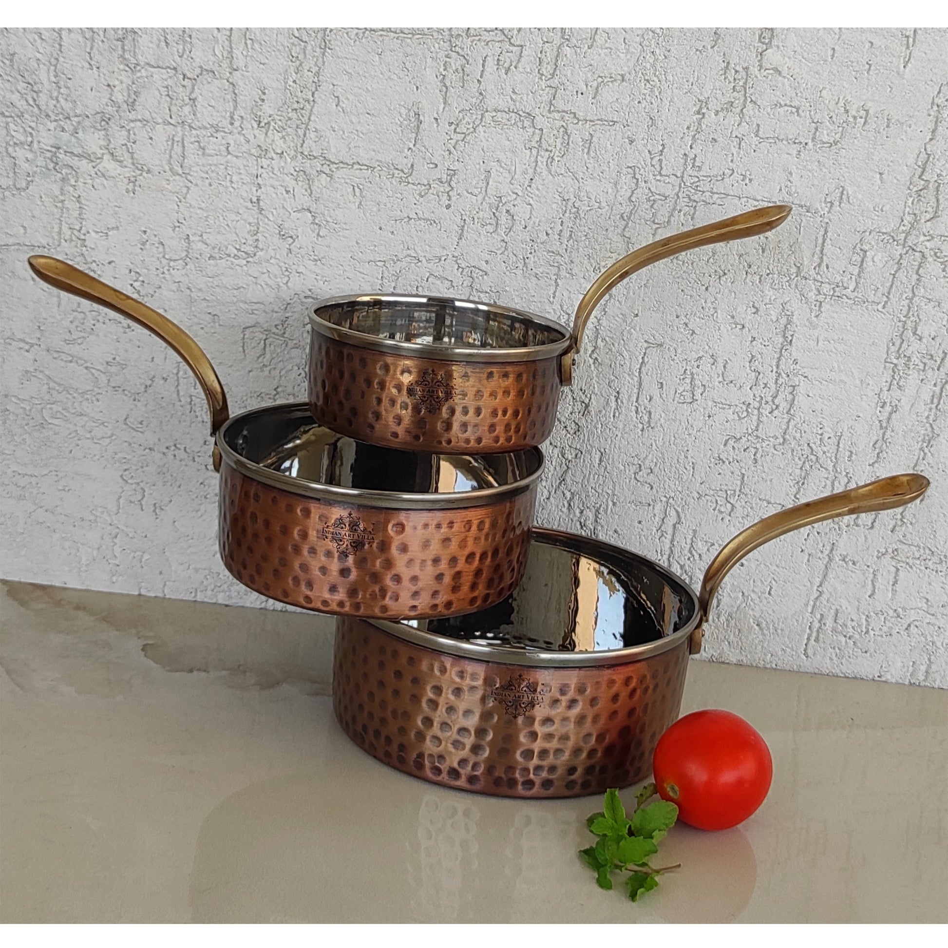 Steel Copper Antique Dark Tone Design Sauce Pan with Brass Handle, Serveware & Tableware, Hotel Restaurant