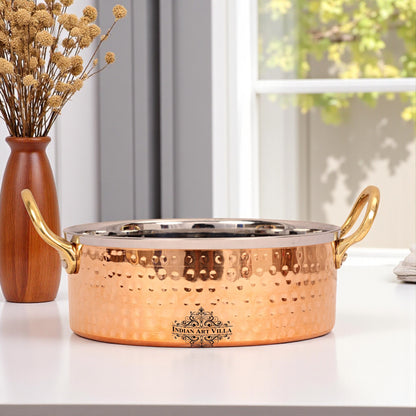 Pure Steel Copper Hammered Design Sauce Pot & Brass Handle