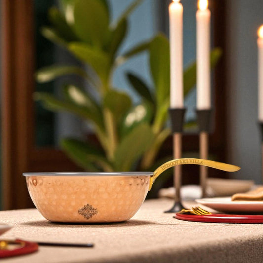 Pure Steel Copper Hammered Serving Pan with Brass Handle