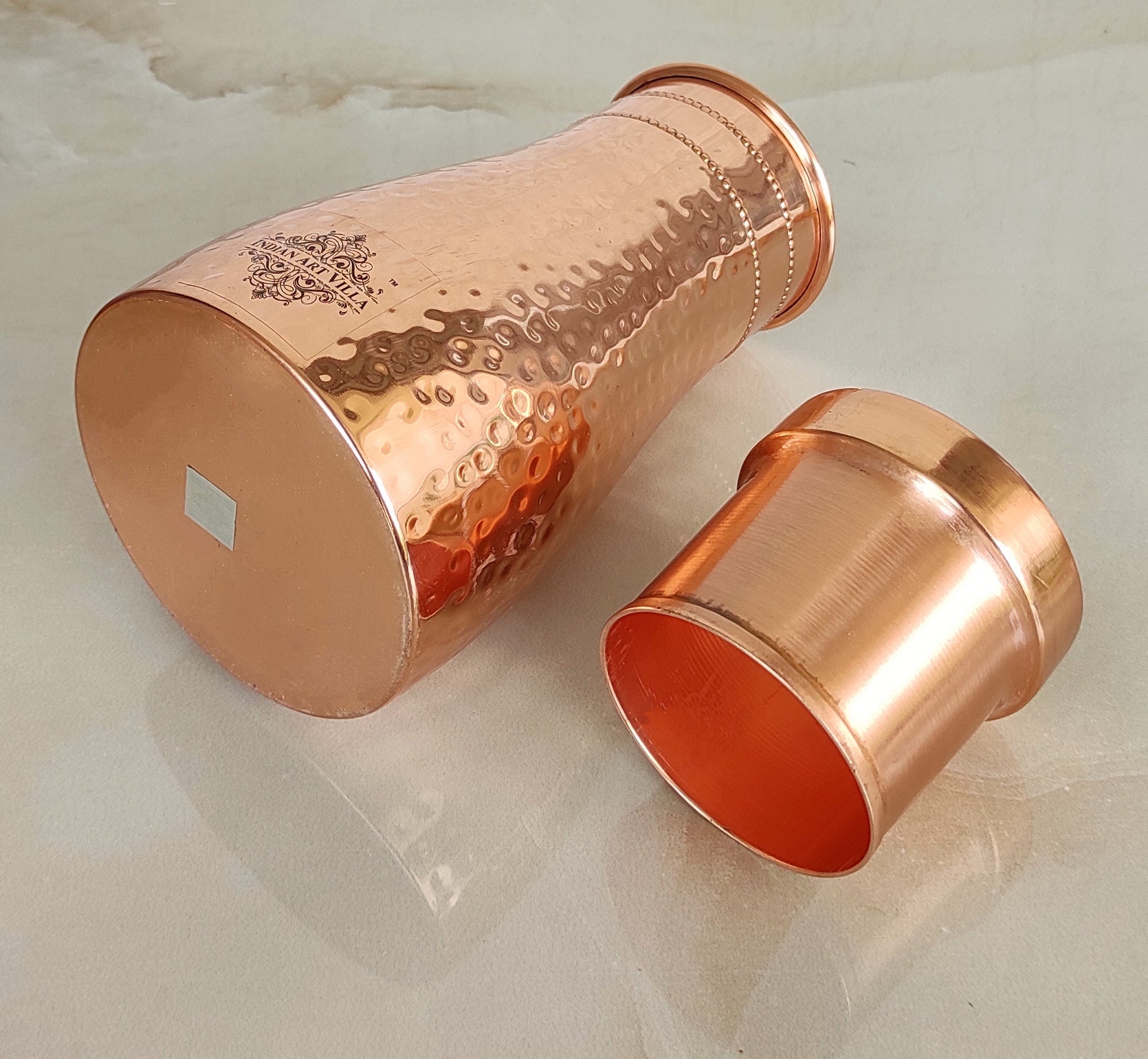 Pure Copper Bedroom Water Bottle with Inbuilt Glass