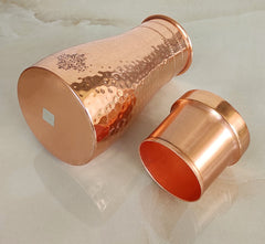 Pure Copper Bedroom Water Bottle with Inbuilt Glass