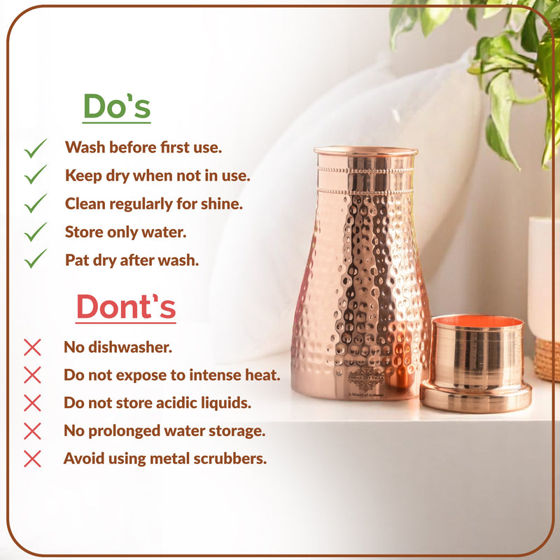 Pure Copper Bedroom Water Bottle with Inbuilt Glass