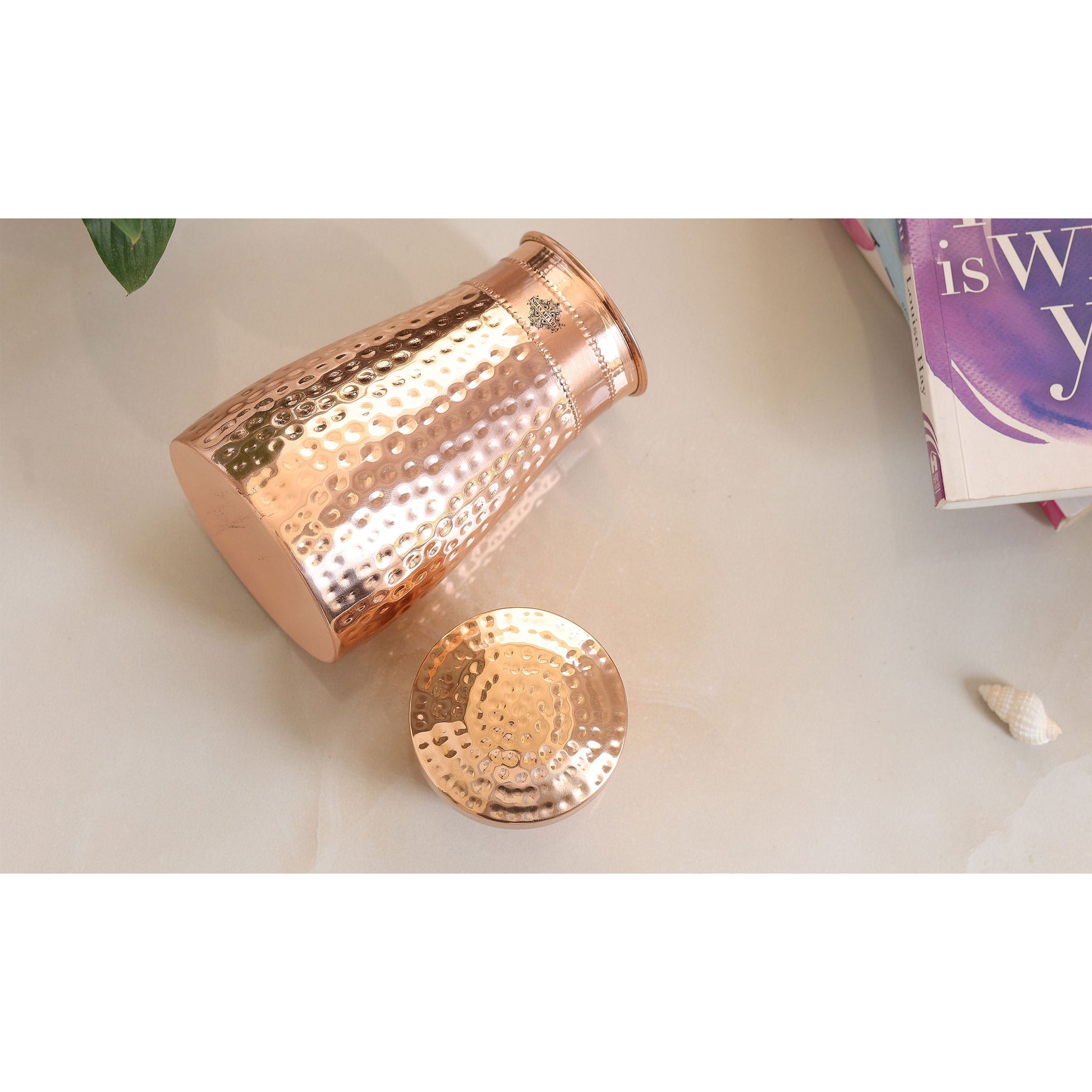 Pure Copper Bedroom Water Bottle with Inbuilt Glass
