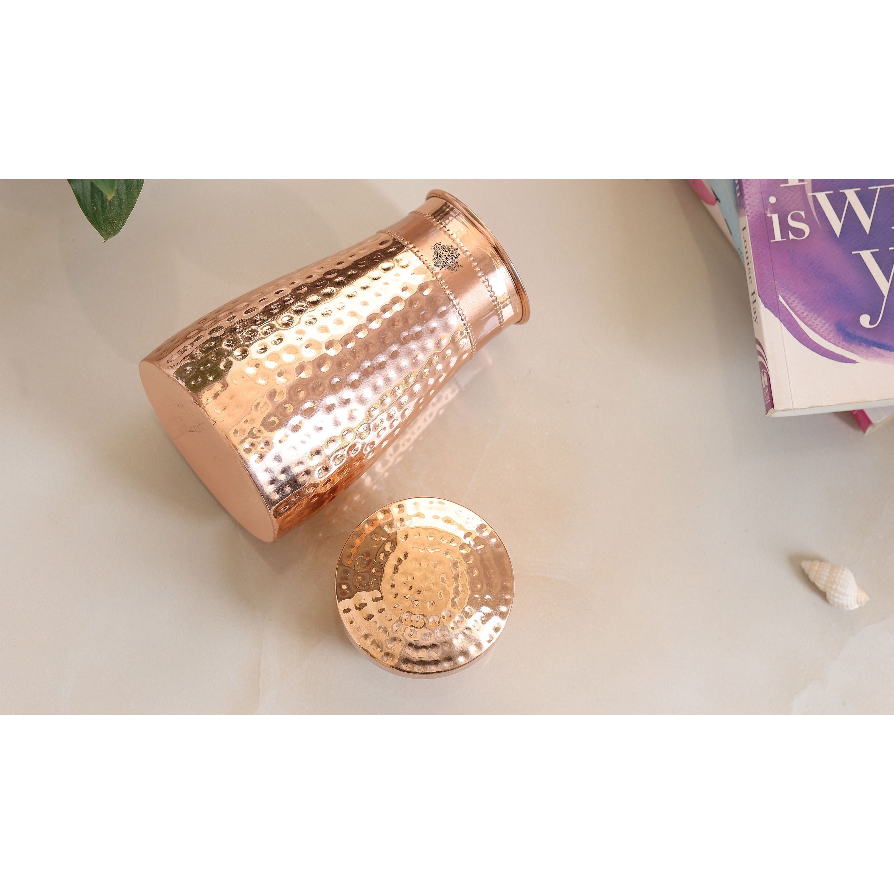 Pure Copper Bedroom Water Bottle with Inbuilt Glass