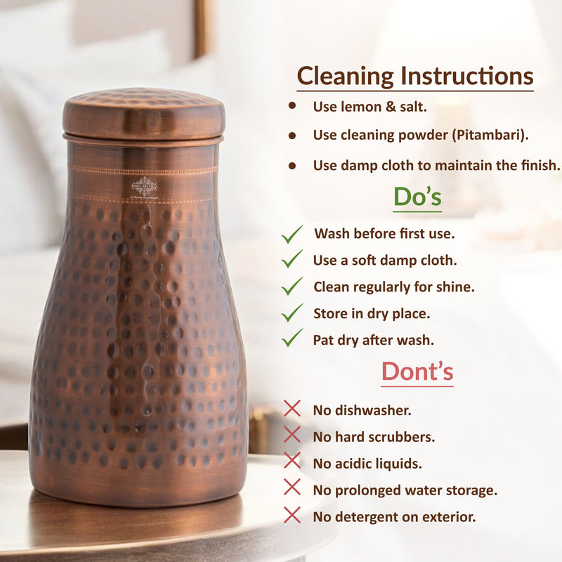 Pure Copper Bedroom Water Bottle with Inbuilt Glass
