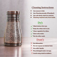 Pure Copper Embossed Bedroom Bottle With Inbuilt Glass