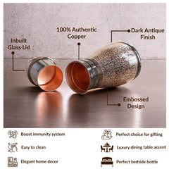 Pure Copper Embossed Bedroom Bottle With Inbuilt Glass