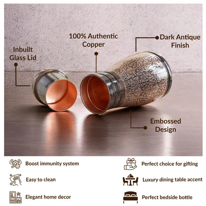 Pure Copper Embossed Bedroom Bottle With Inbuilt Glass