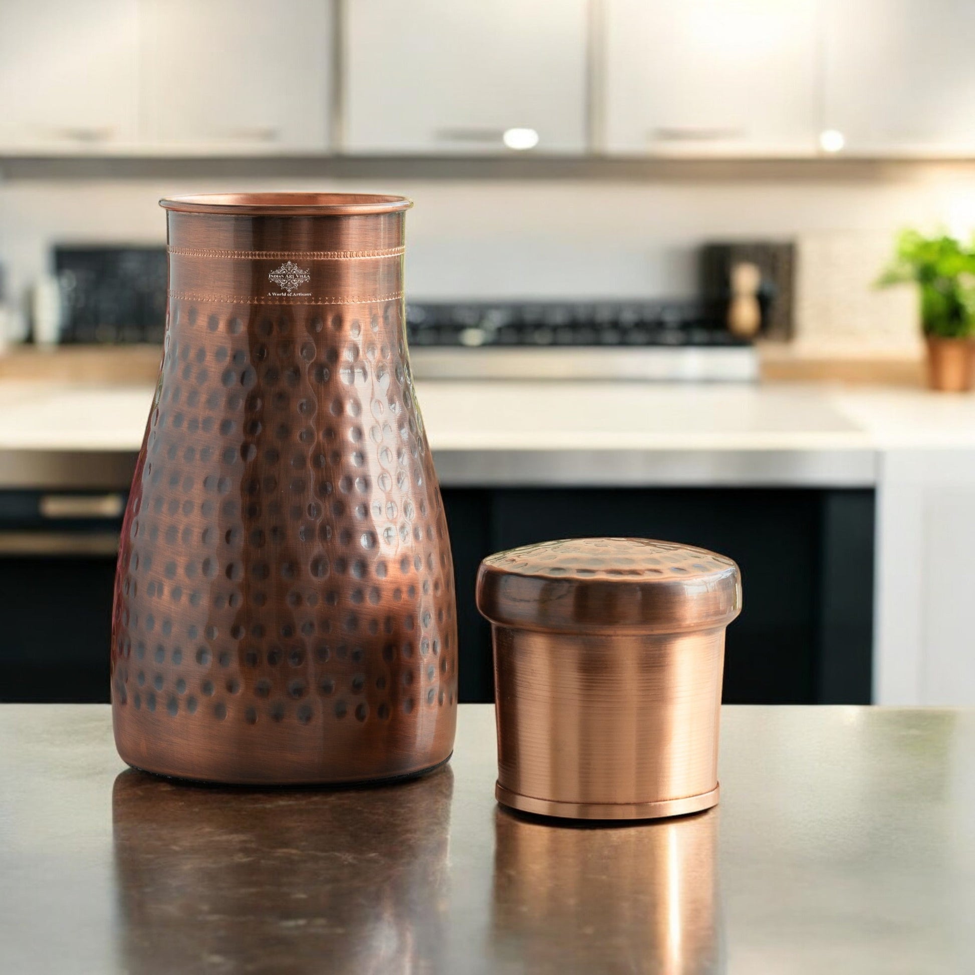 Pure Copper Bedroom Water Bottle with Inbuilt Glass
