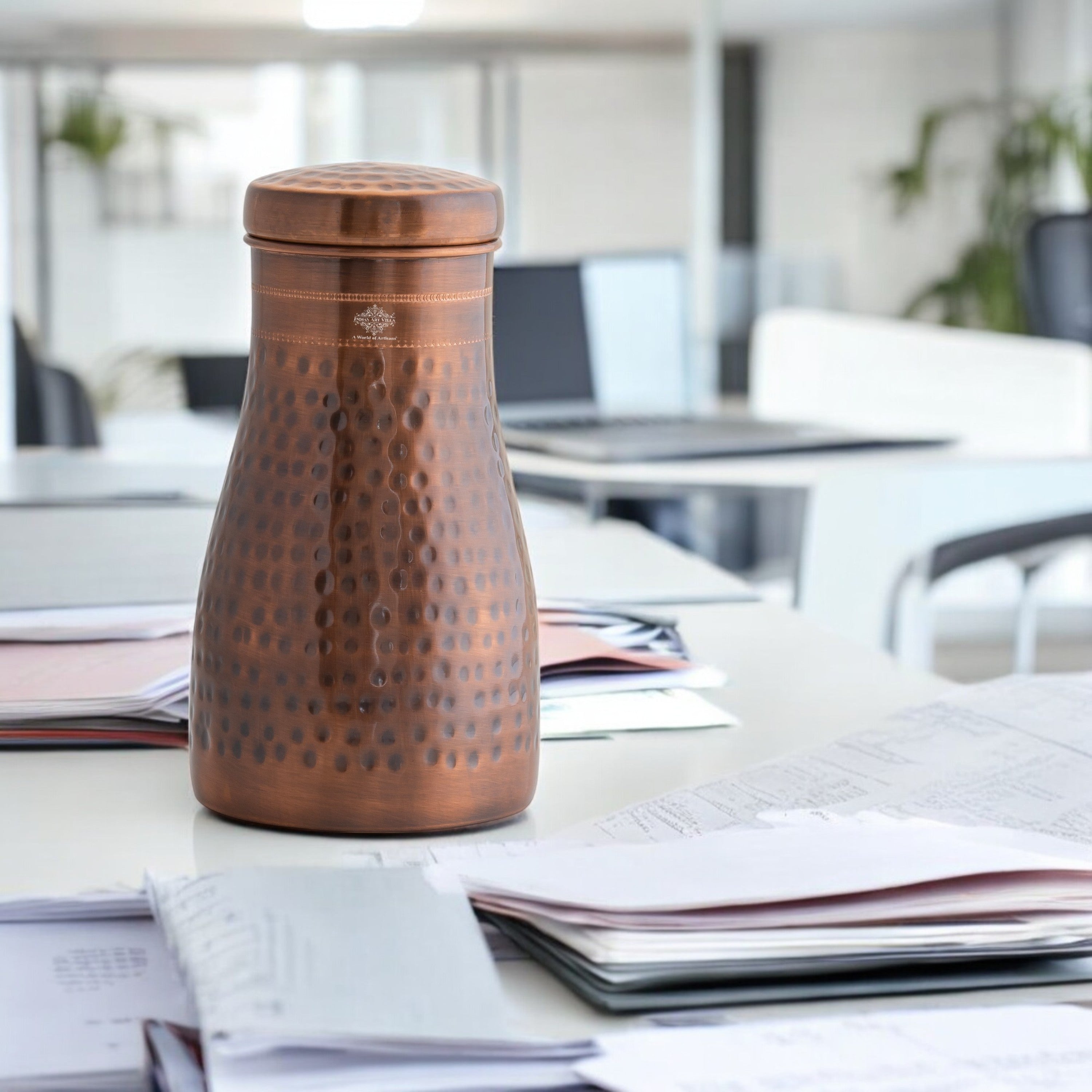 Pure Copper Bedroom Water Bottle with Inbuilt Glass