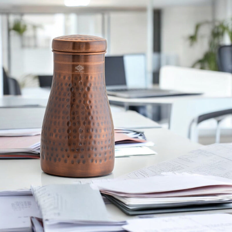 Pure Copper Bedroom Water Bottle with Inbuilt Glass