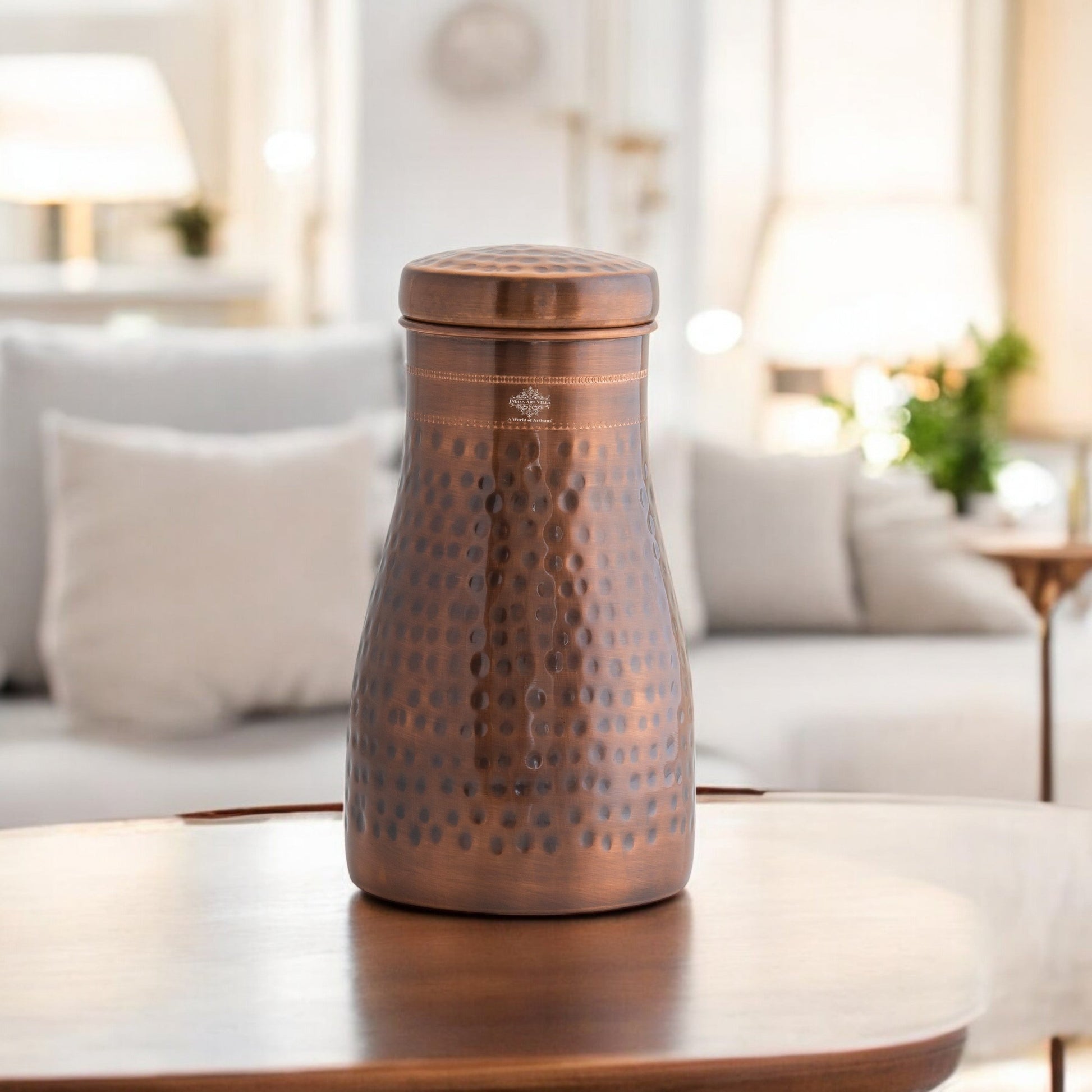 Pure Copper Bedroom Water Bottle with Inbuilt Glass