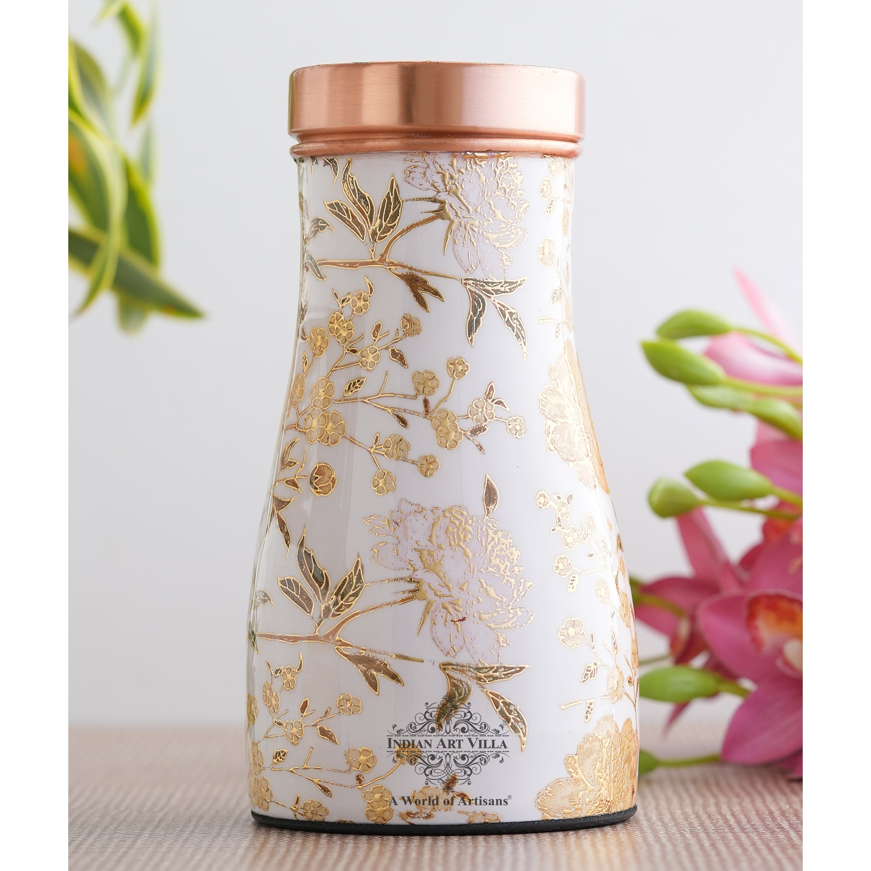 Pure Copper Gold Print Luxury Design Bedroom Bottle,  Home Décor, Marble Finish, 950 ml