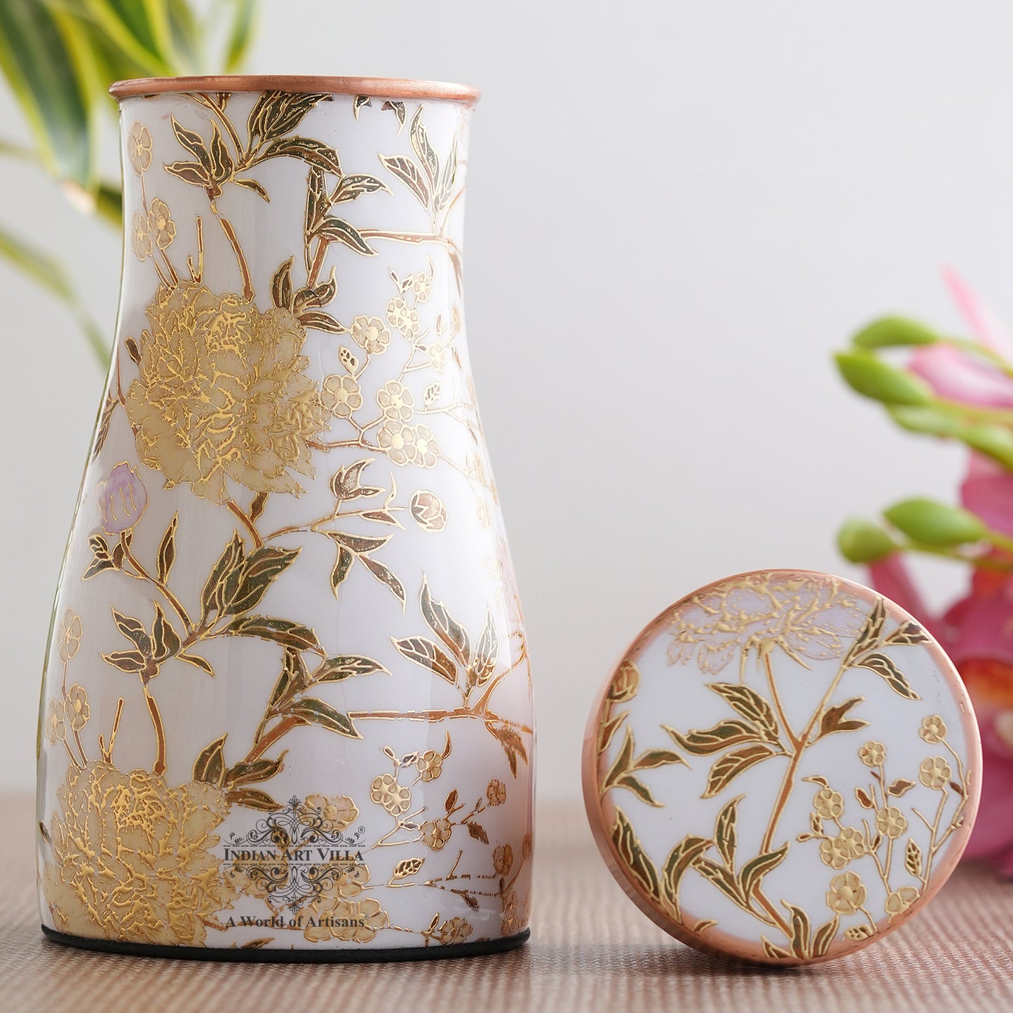 Pure Copper Gold Print Luxury Design Bedroom Bottle,  Home Décor, Marble Finish, 950 ml