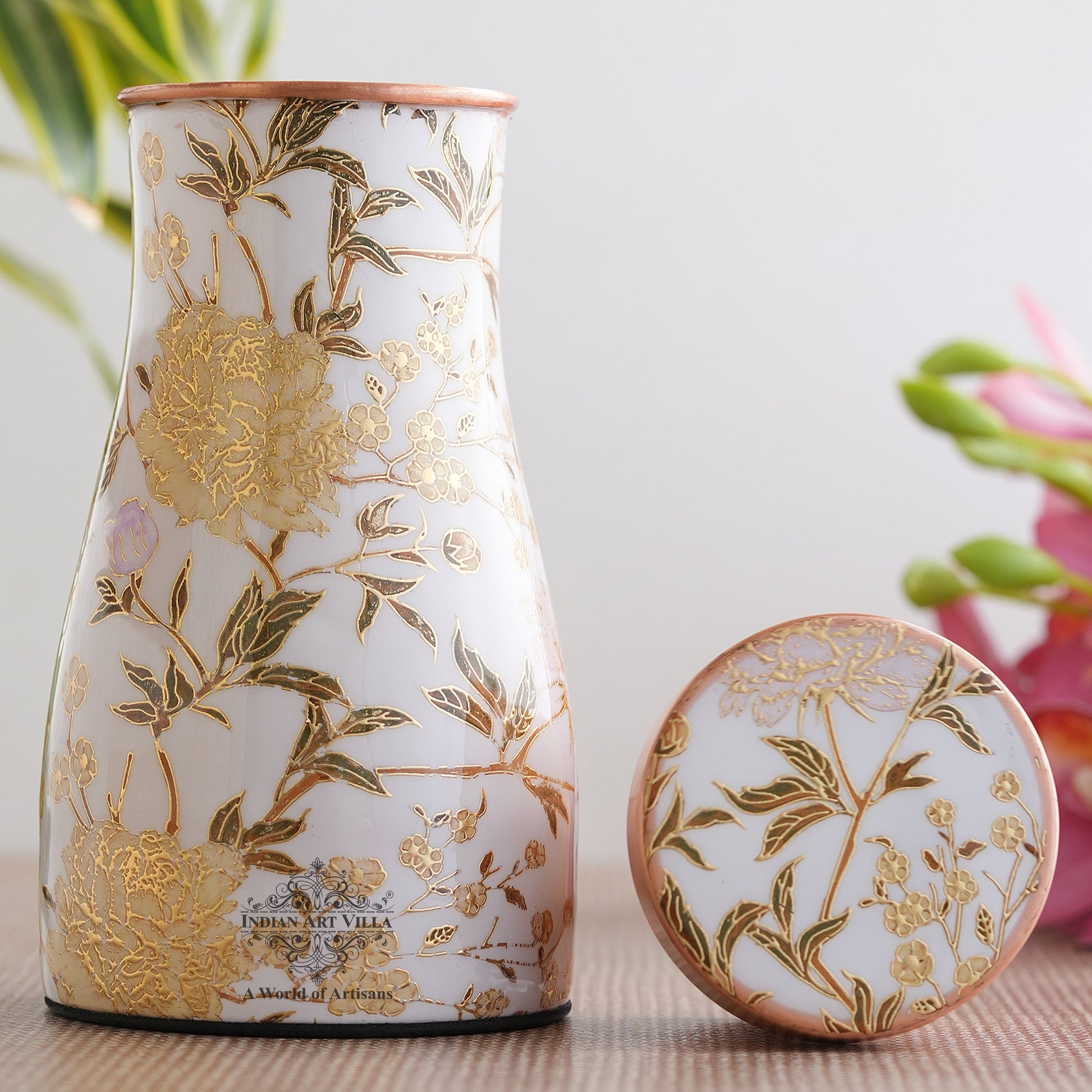 Pure Copper Gold Print Luxury Design Bedroom Bottle,  Home Décor, Marble Finish, 950 ml