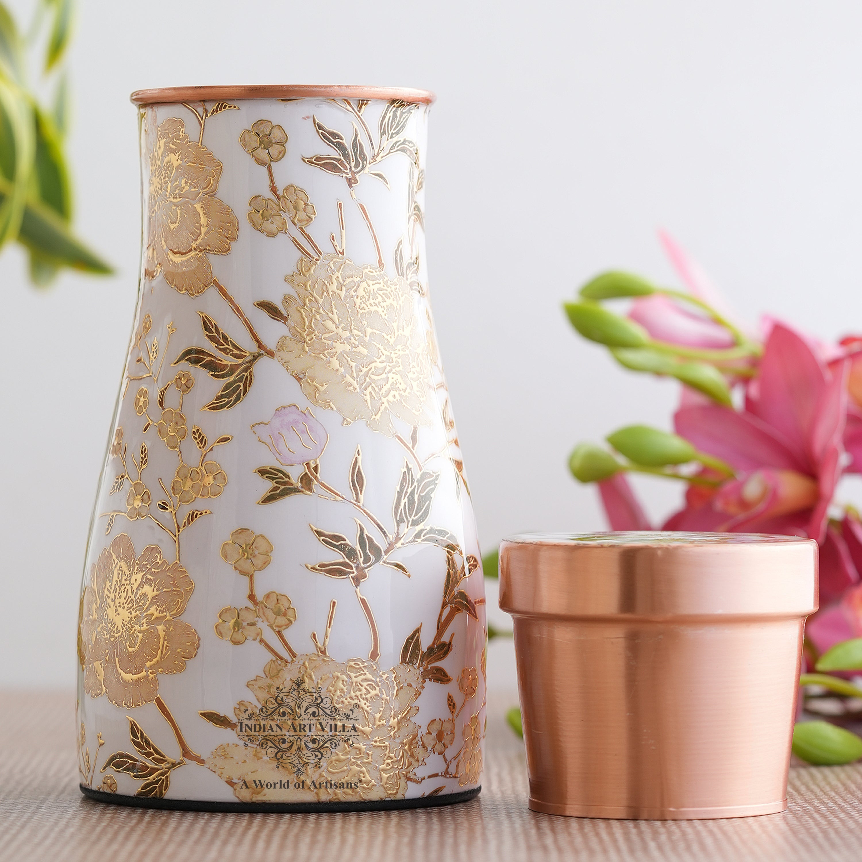 Pure Copper Gold Print Luxury Design Bedroom Bottle,  Home Décor, Marble Finish, 950 ml