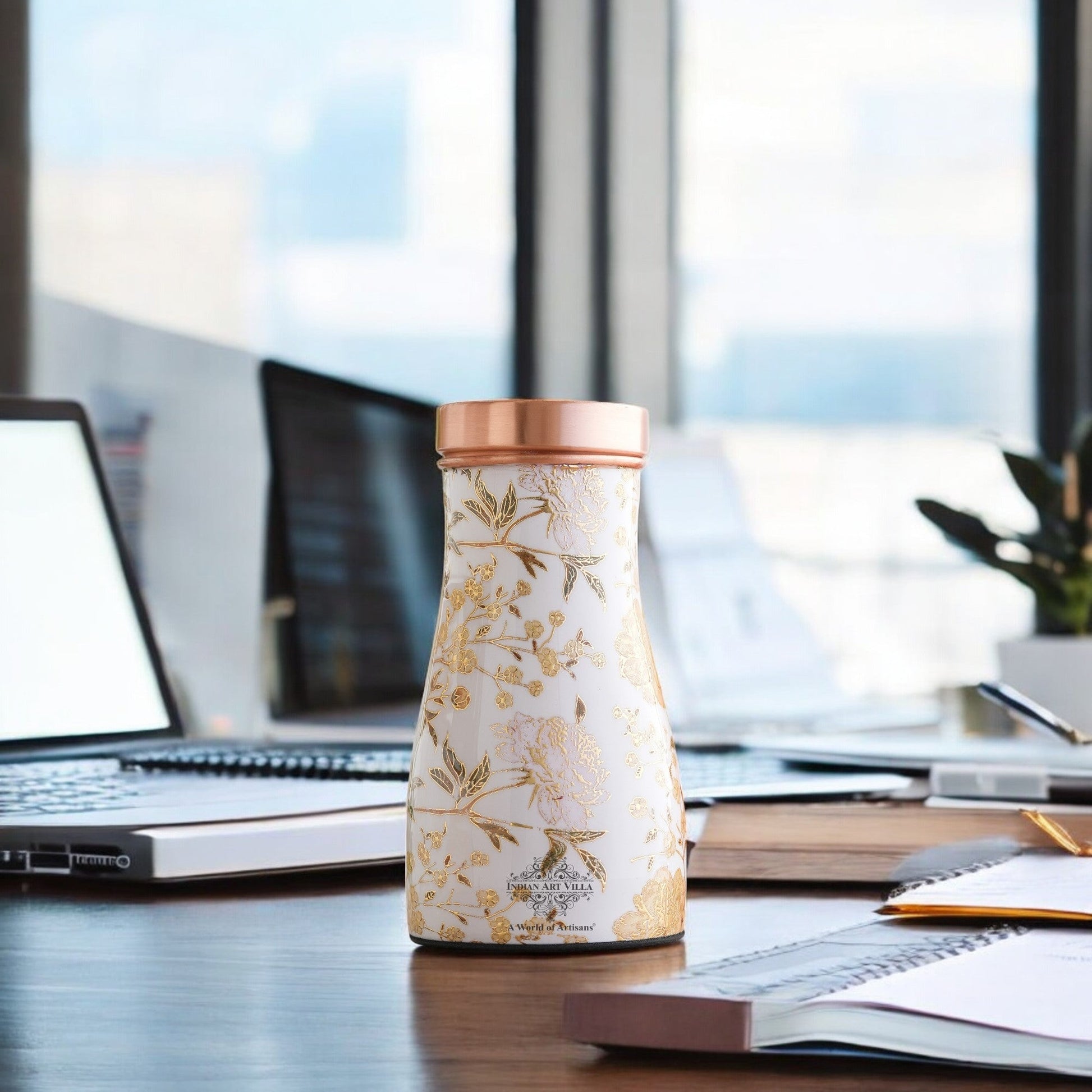 Pure Copper Gold Print Luxury Design Bedroom Bottle,  Home Décor, Marble Finish, 950 ml