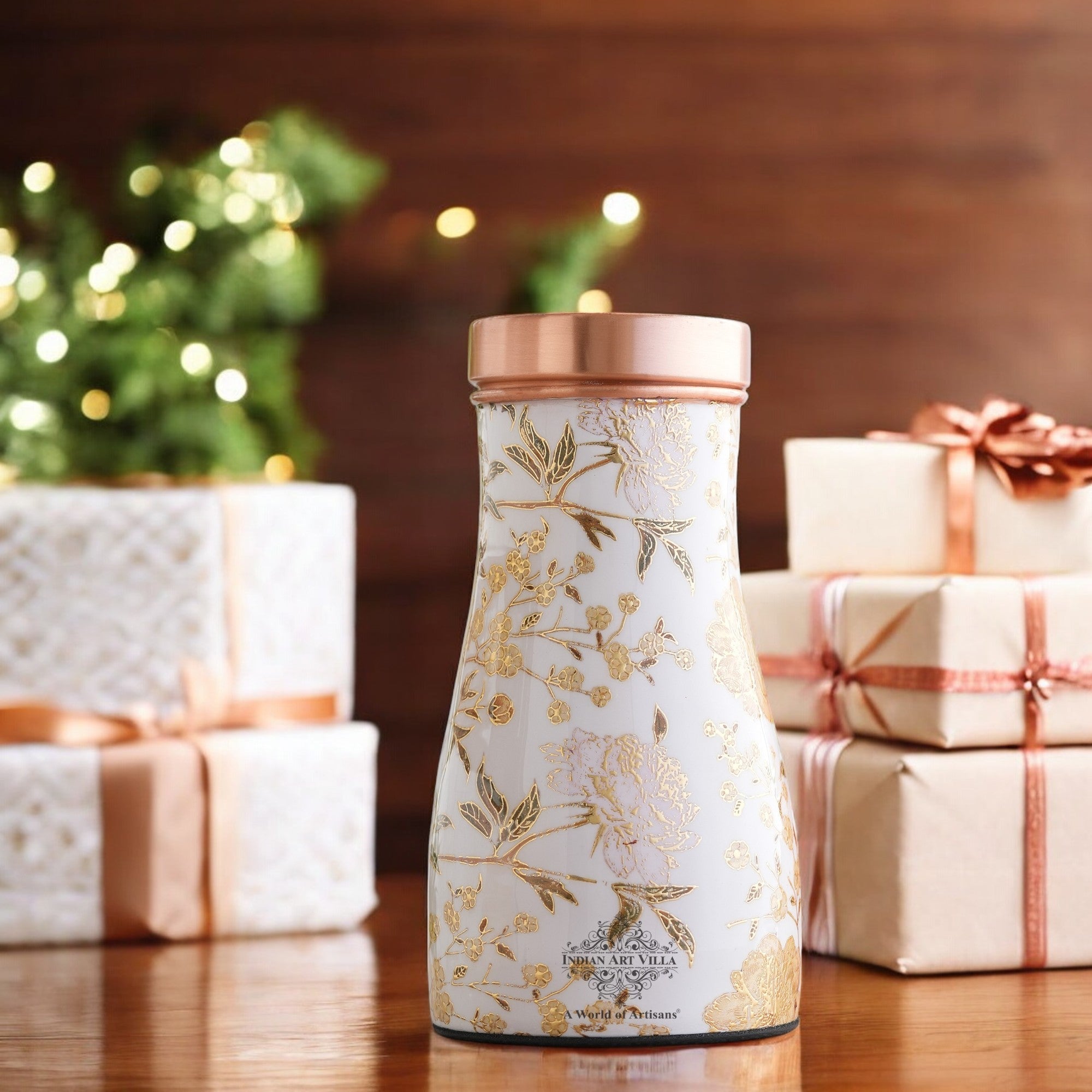 Pure Copper Gold Print Luxury Design Bedroom Bottle,  Home Décor, Marble Finish, 950 ml