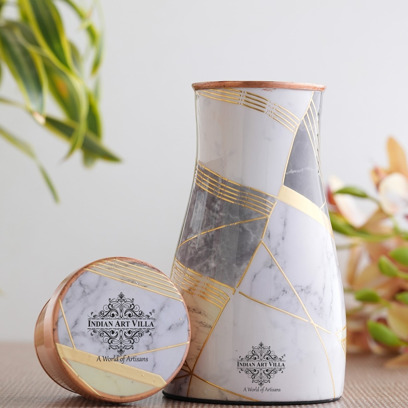 Pure Copper Gold Print Luxury Design Bedroom Bottle,  Home Décor, Marble Finish, 950 ml