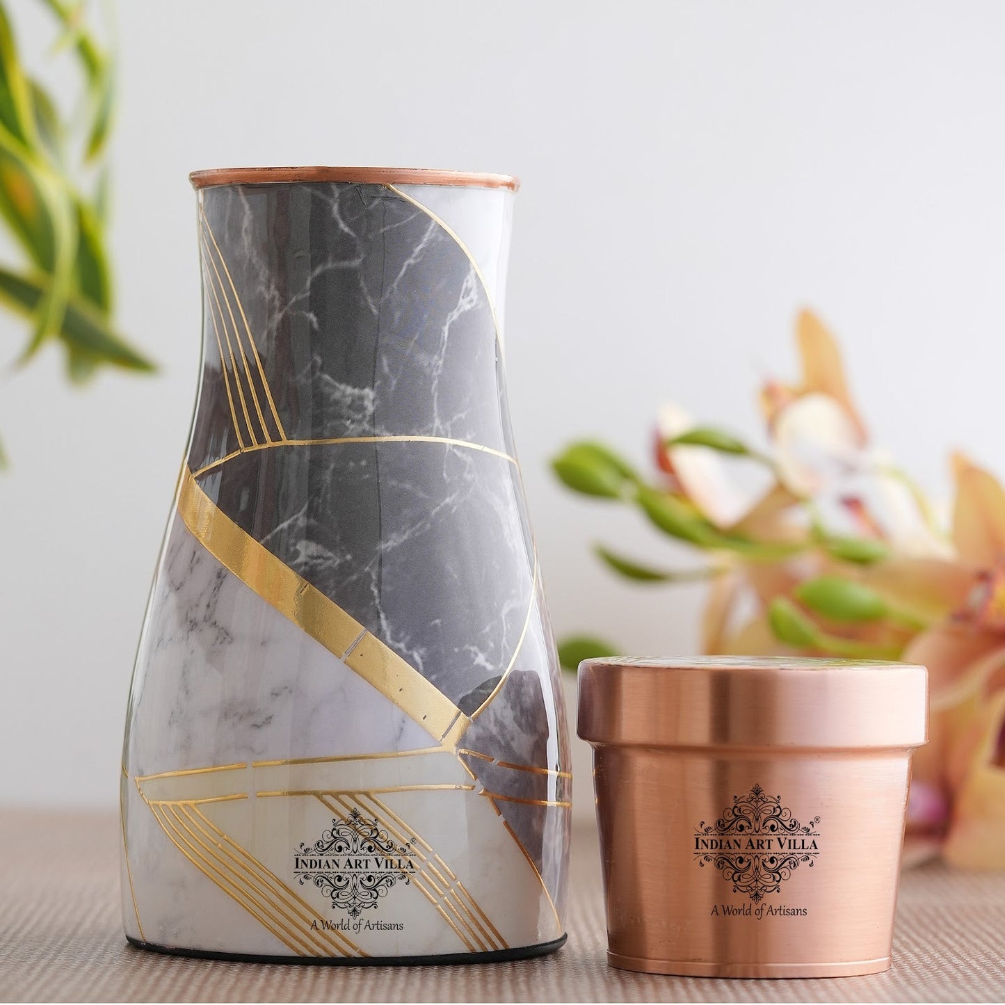 Pure Copper Gold Print Luxury Design Bedroom Bottle,  Home Décor, Marble Finish, 950 ml