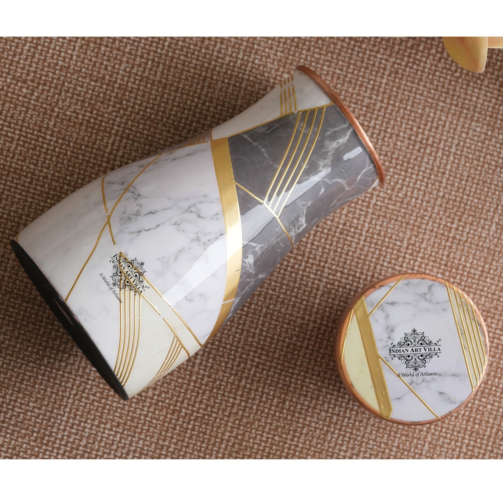 Pure Copper Gold Print Luxury Design Bedroom Bottle,  Home Décor, Marble Finish, 950 ml