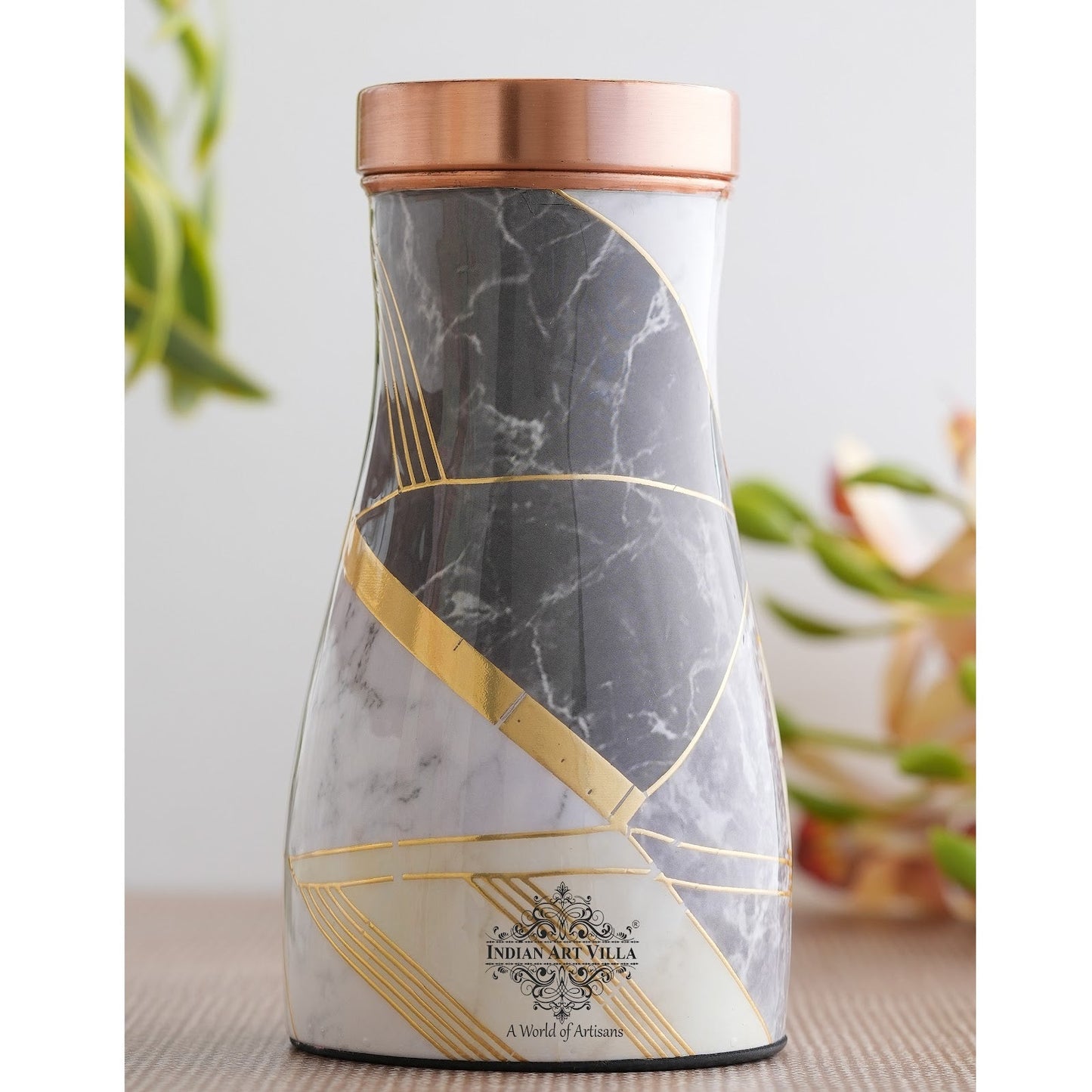 Pure Copper Gold Print Luxury Design Bedroom Bottle,  Home Décor, Marble Finish, 950 ml