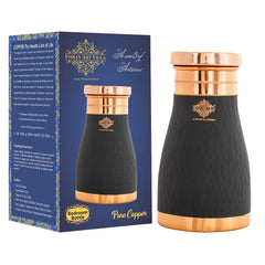 Pure Copper Hammered  Silk Finish Bedroom Bottle with Inbuilt Glass